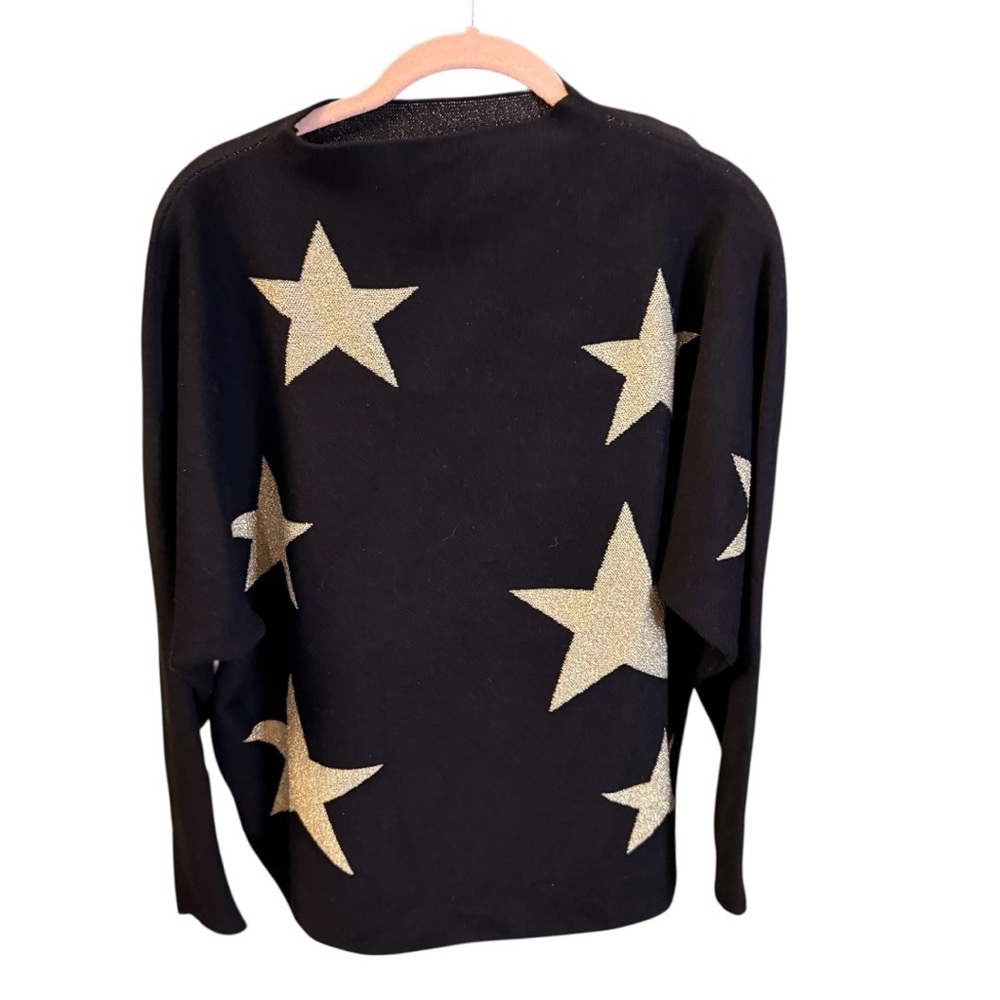 Sioni Star Print High Neck Dolma Sleeve Sweater in Black Size Medium - Picture 6 of 10